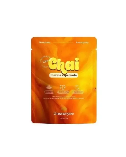 Té Chai mezcla especiada Greenery420 70 gramos alternativa natural al café